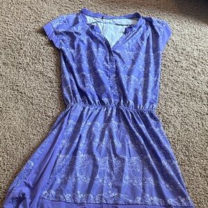 Purple Printed Short Sleeve Elastic Waist Dress